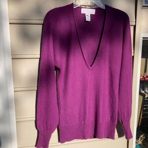 Design History pure cashmere deep v neck sweater color purple
